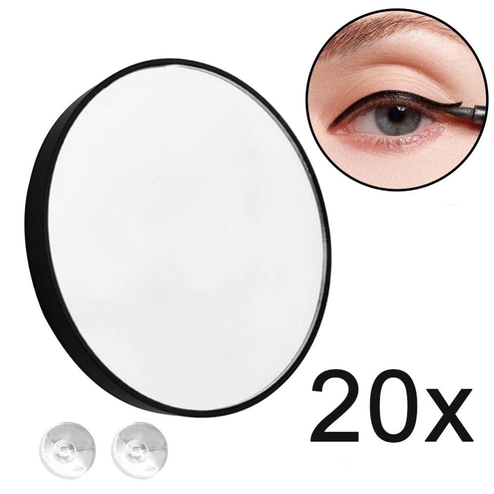 Plastic Black Cosmetics Tool Round 20X Magnifying Mirror Makeup Mirror Two Suction Cups