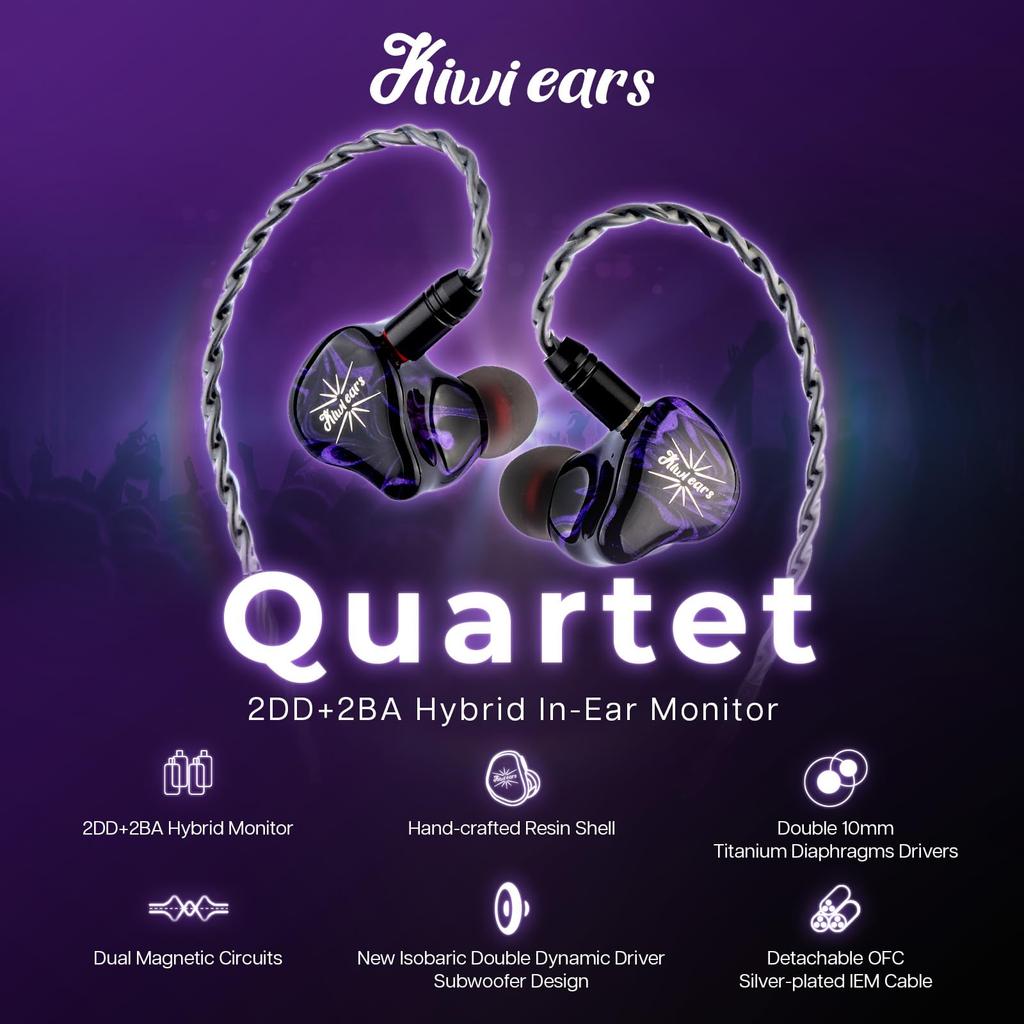 Linsoul Kiwi Ears Quartet Hybrid Wired HiFi наушники Эргономичный дизайн Принимает стерео штекер 2pin разъем наушники со сбалансированным звуком