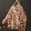 Woman Winter Vintage Floral Print Buckle Chinese Style Loose Single Breasted Long Sleeves Coats