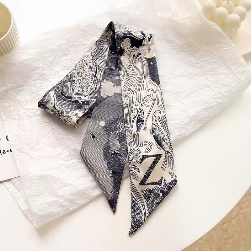 Маленький белый и нежно-зеленый шелковый шарф для женщин, тонкая лента, повязка на голову, резинка для волос, украшение для сумки, длинный