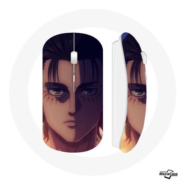 Wireless Mouse - Eren Yeager - Attack On Titan - Compatible Mac and PC - USB Key Included - White
