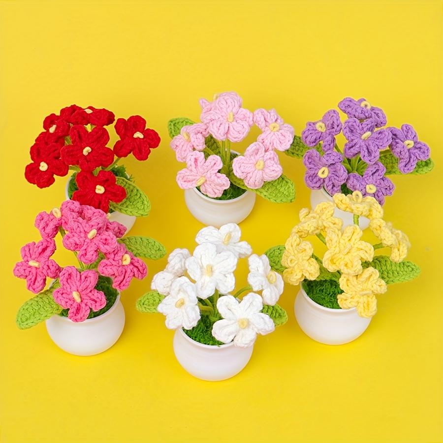 2 шт. Ручная работа Вязаные крючком Тканевые Цветы Маргаритки Белые и Розовые Горшки, Искусственные Растения для Домашнего Декора, Вязаные Крючком Цветы, Подарок для Особых Случаев