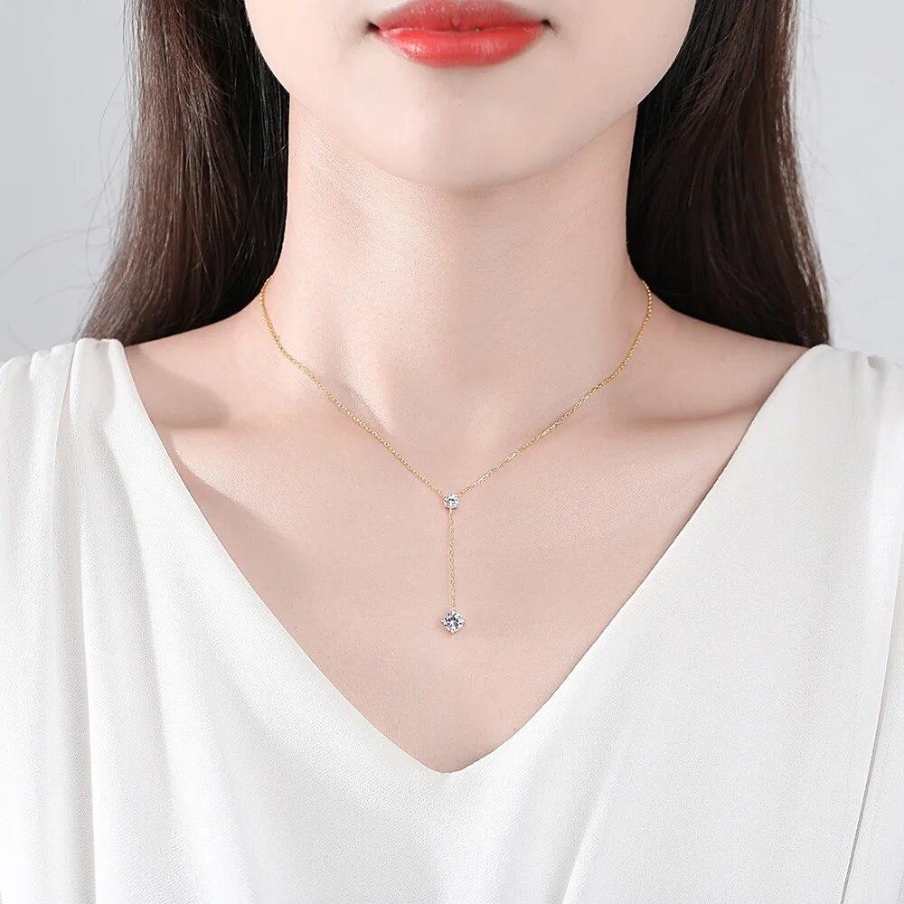 D цвет 3cttw 2 камня полный муассанит ожерелье для женщин стерлингового серебра S925 цепочка на шею ювелирные изделия