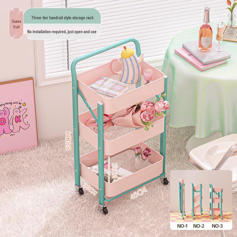 Складная ручная тележка-стеллаж с полками для закусок, игрушек и для кухни