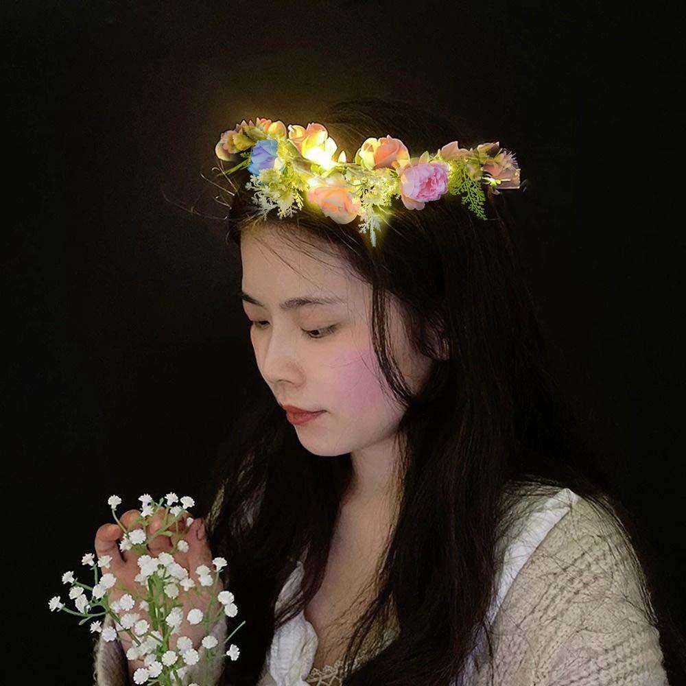 Обруч для волос Венок Повязка на голову Имитация розы Светодиодная гирлянда Парк развлечений