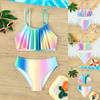 Купальники с принтом для девочек, детский купальник для девочек, комплект бикини из двух предметов, купальные костюмы с рюшами, купальник-танкини с воланами
