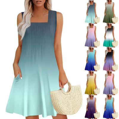 Женские летние платья Свободные сарафаны без рукавов Платье с карманами