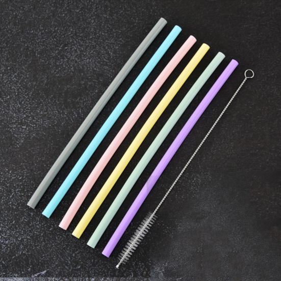 Набор из 6 силиконовых трубочек длиной 9 дюймов, многоразовые трубочки с чисткой