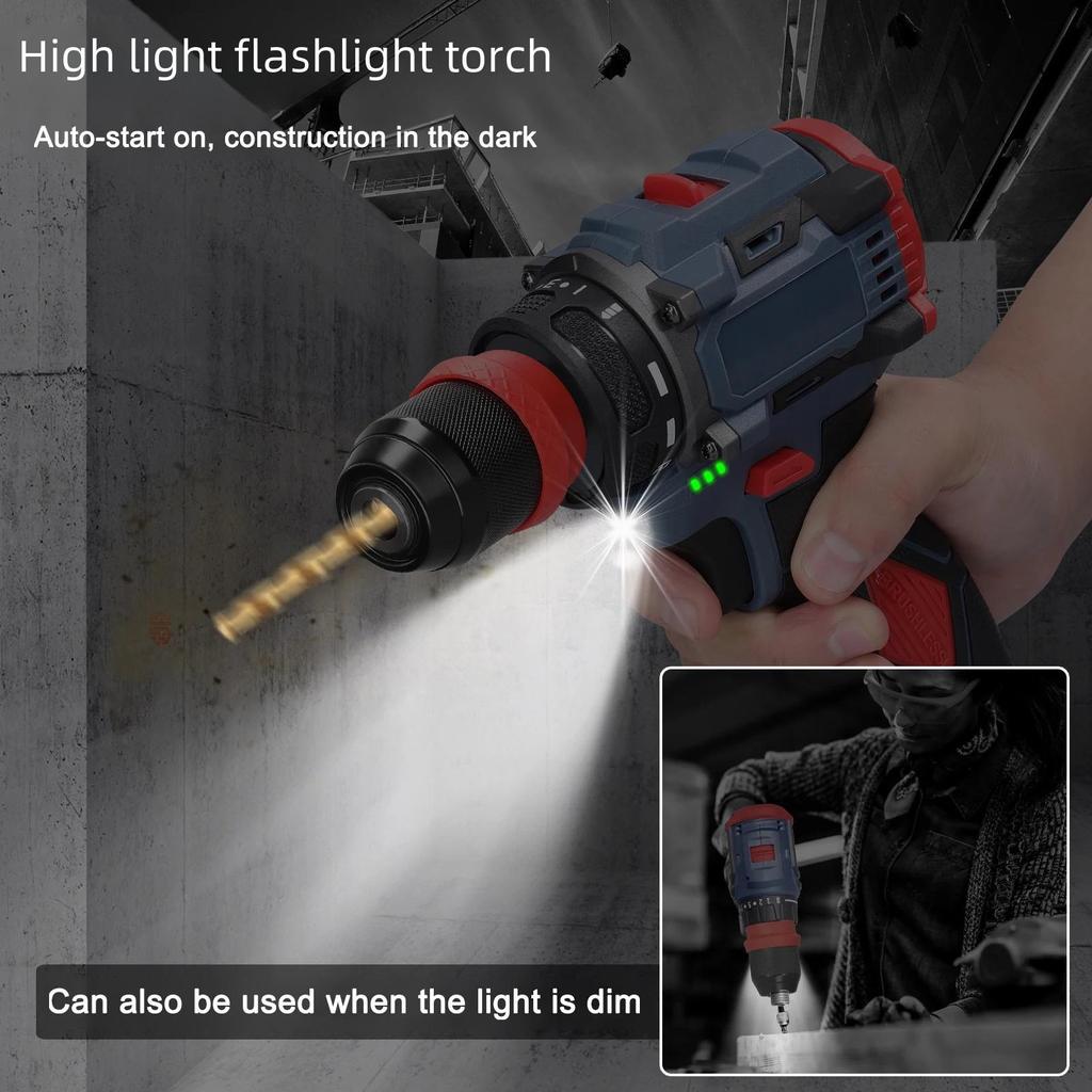 Бесщеточная высокоскоростная электрическая дрель и шуруповерт 21 В с аккумулятором