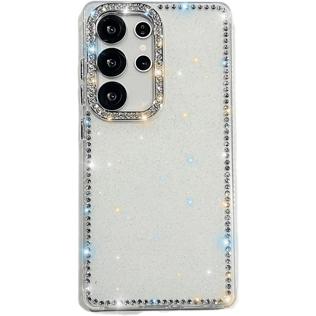 Чехол для Samsung Galaxy S25 Ultra с краем из страз и блестящей задней панелью из ТПУ+ПК с IMD-печатью