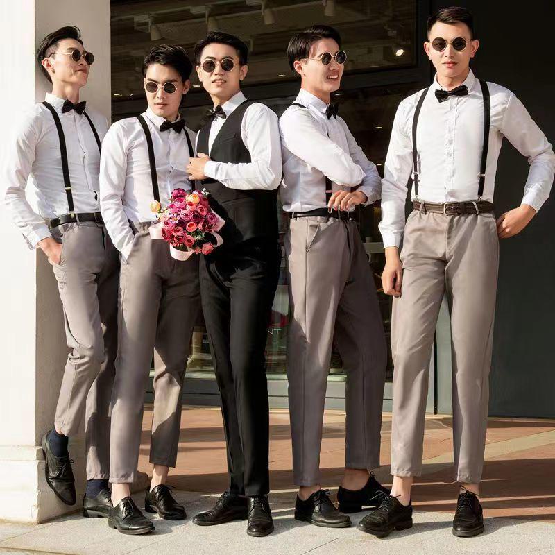 Западный костюм с жилетом для шаферов: Комплект-тройка с рубашкой и костюмом, идеально подходящий для осенне-зимних свадеб.