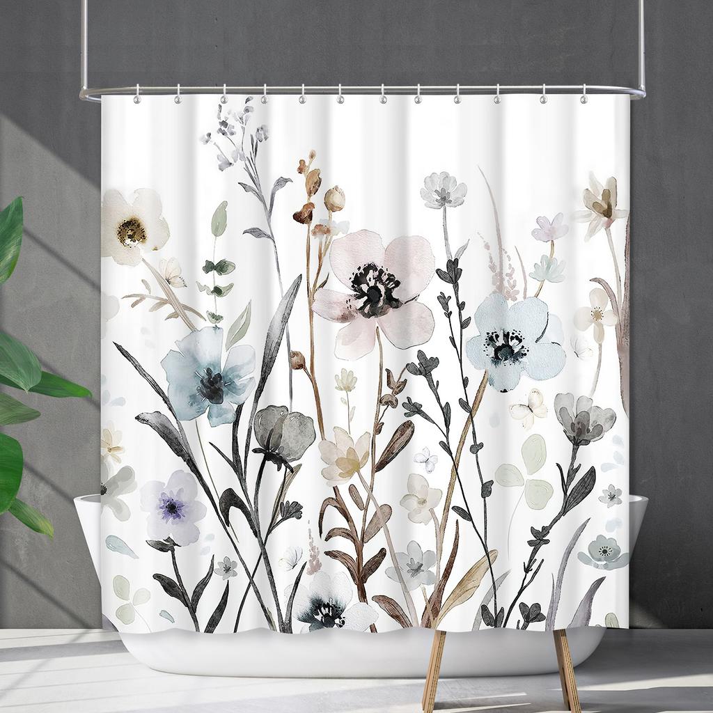 Зеленое растение Водонепроницаемая и устойчивая к плесени полиэстеровая шторка для ванной комнаты Шторка для душа Разделительная шторка Без пробивания