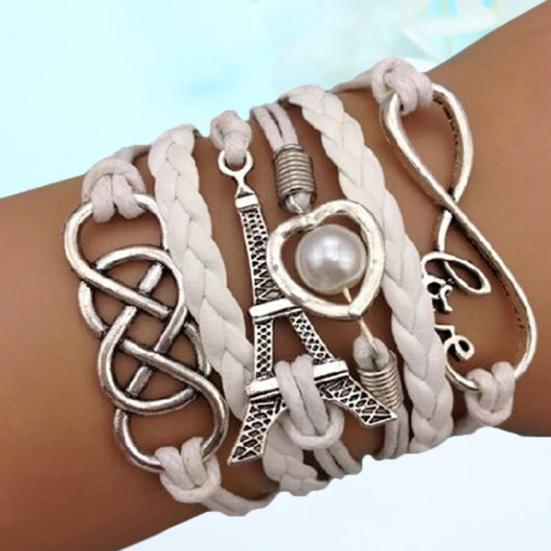 Женский браслет из 8 слов с символом плетеного многослойного сердца с башнями из искусственного жемчуга