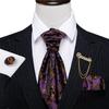Barry.Wang Mens Ascot with Brooch Floral Jacquard Silk Cravat Tie Hanky Cufflinks Set