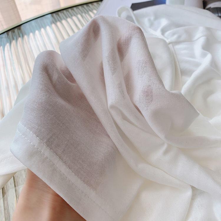 Топ с защитой от солнца женский с длинным рукавом летний тонкий корейский свободный средней длины белый с разрезом футболка из ледяного шелка