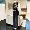 Black and Gray High-waisted Wide-leg Jeans Women's Autumn Clothing New Thin and Drape Straight Mopping Pants Spice Girl Tide
