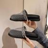 Роскошные модные полые сетчатые плетеные полутапочки римские сандалии новые модные женские тапочки с круглым носком и плоским носком