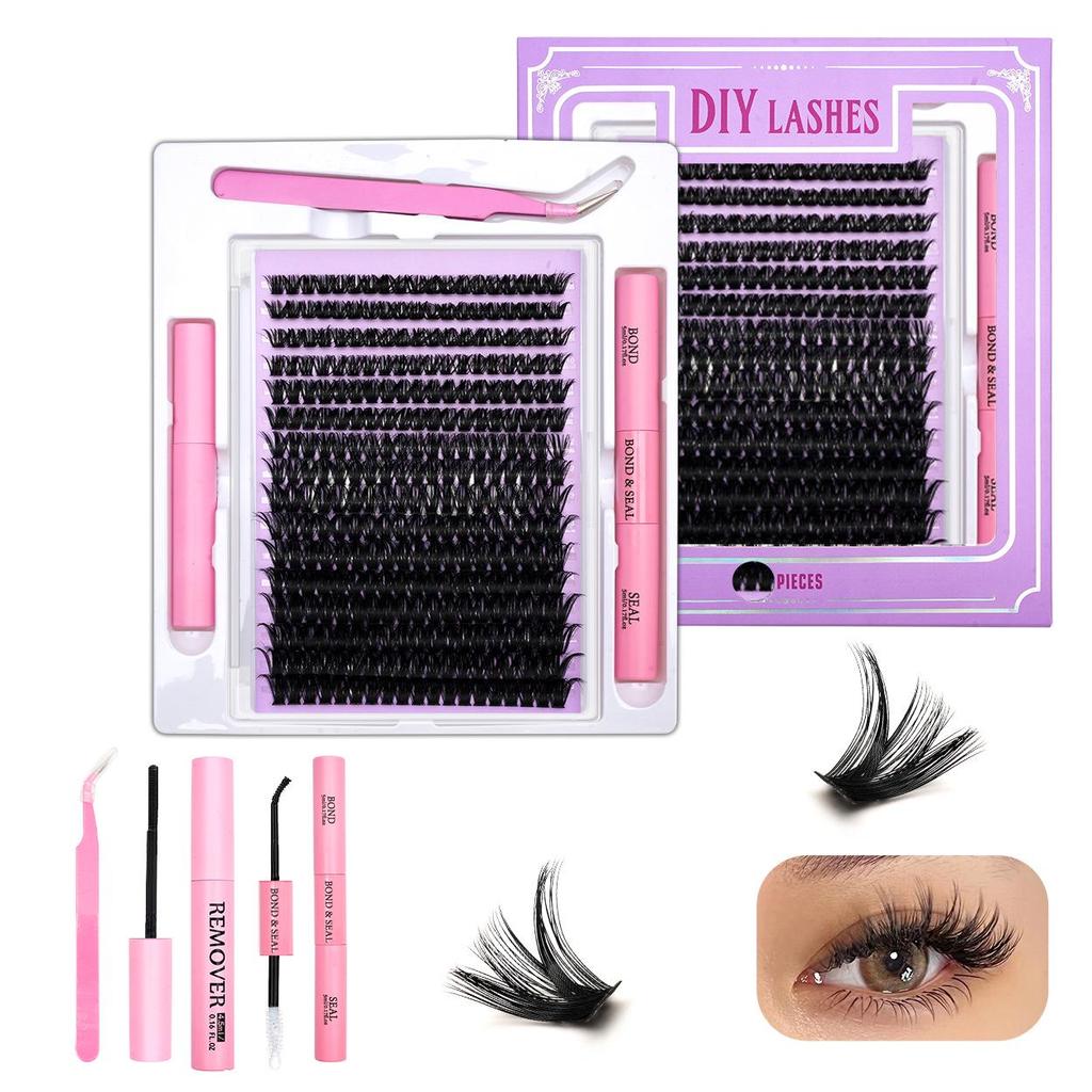 320-Cluster False Eyelashes Set: Includes Glue, Remover, Tweezers, and Individual Lashes (50P, 60P, 80P, 100P Options)