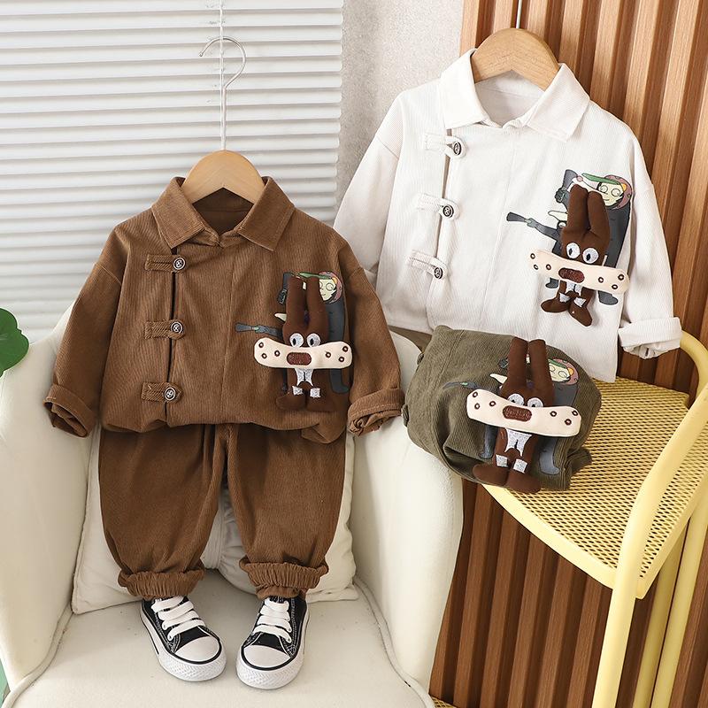 Весна и осень 0-4 года мультяшный трехмерный кролик вельветовый комплект