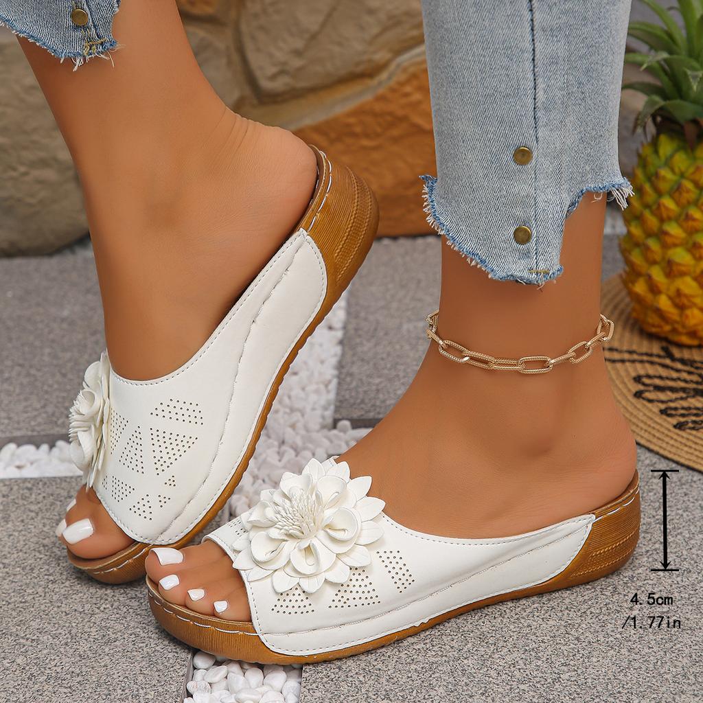 Цветочные тапочки женские на танкетке с толстой подошвой летние прохладные тапочки новая уличная обувь