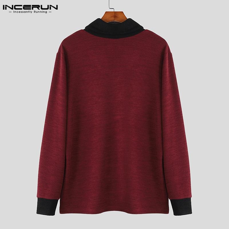 INCERUN Spring Autumn Men Long Sleeve Stitching Casual Loose Knitted Pullovers Tops
