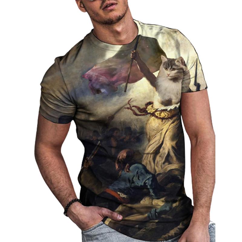 New Summer Men's Fashion T-shirt Personality Peek-a-boo Kitten Printed Men's T-shirt Top