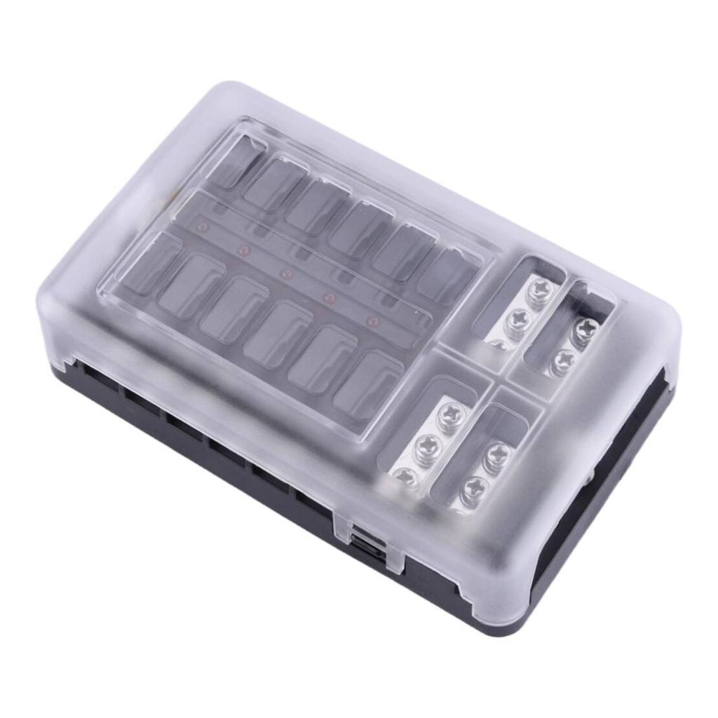 12 Way Car Auto Truck Boat UTV Blade Fuse Box ATO ATC Block Terminal Screw Holder Cover Kit