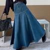 Women Denim High Waist Long Skirt Casual Patchwork A-line Maxi Skirts Elegant Autumn Winter