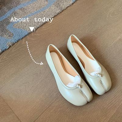 Версия из овчины~ Кожаные туфли с раздвоенным носком, женские туфли-бини на плоской подошве-подкове, на одном ремешке, балетки с мелким вырезом