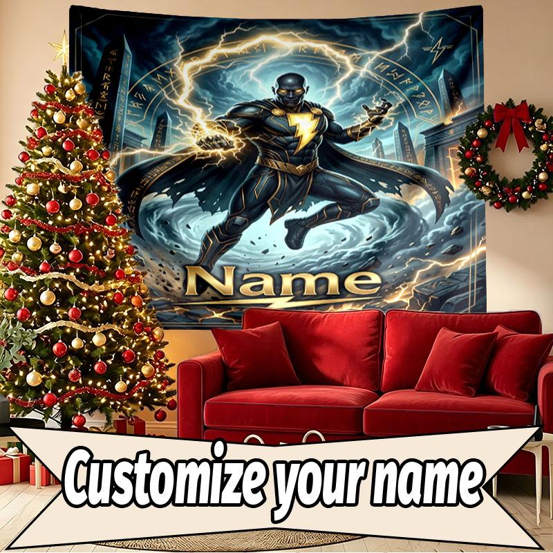 Custom Name Personalized Black Adam Print Tapestry, Wall Art Decor, Bedroom, Dorm, Apartment, LivingRoom, Party Backdrop, Gift for Birthday