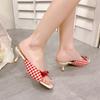 Дизайнерская обувь Ретро Клетчатые Босоножки с Бантом Каблуки-рюмочки Французский стиль Туфли с открытым носком Смешанный цвет Сладкие и Милые Женская обувь для отдыха
