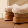 Женские зимние тапочки из хлопка с каблуком-мешком, высокие зимние сапоги из плюша с интегрированным мехом и теплая домашняя хлопковая обувь