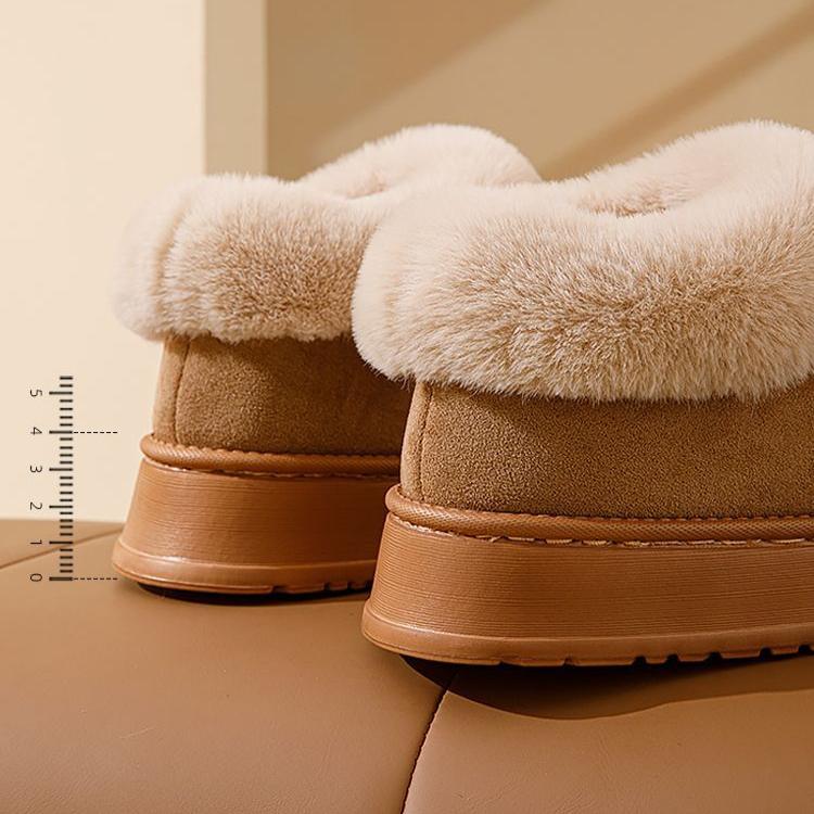 Женские зимние тапочки из хлопка с каблуком-мешком, высокие зимние сапоги из плюша с интегрированным мехом и теплая домашняя хлопковая обувь