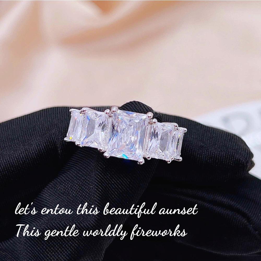 Luxury Sparkling Square Zirconia Open Ring for Women Fashion Statement Jewelry