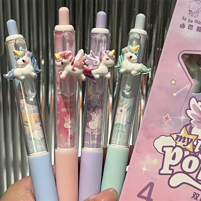 4 шт./упаковка, гелевая ручка Sweet Cartoon Unicorn, креативный дизайн, кавайная гелевая ручка для письма, 0,5 мм, черные чернила, канцелярские принадлежности, гелевая ручка для студентов