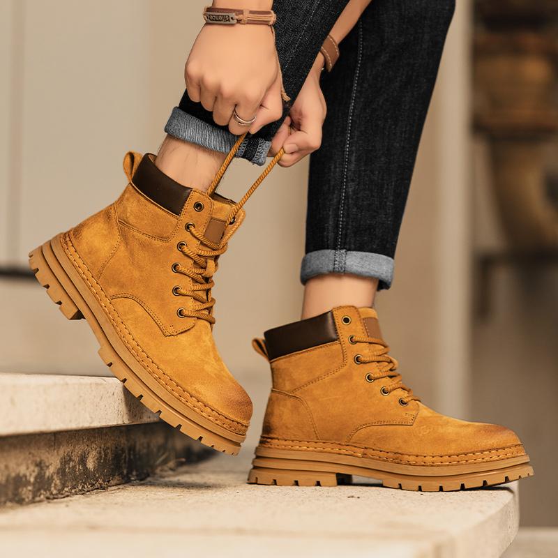 Fashion All-match Non-Slip Ankle Boots Male Lace-Up Men Boots Men's High Top Leather Shoes Winter Fashion Walking Boots Outdoor Sneakers