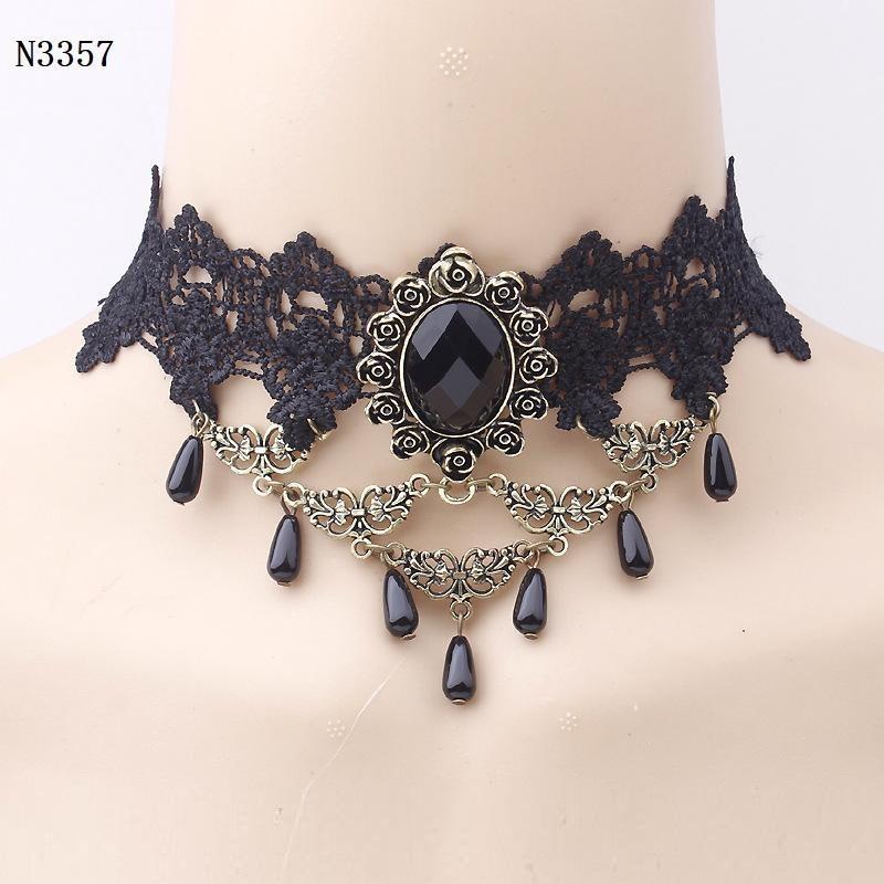 Хэллоуин Женщины Девушка Ретро Готический Панк Стиль Ожерелье Браслеты Черное Кружево Шеи Цепи Воротник Заявление Колье Викторианский Стимпанк Ювелирные Изделия