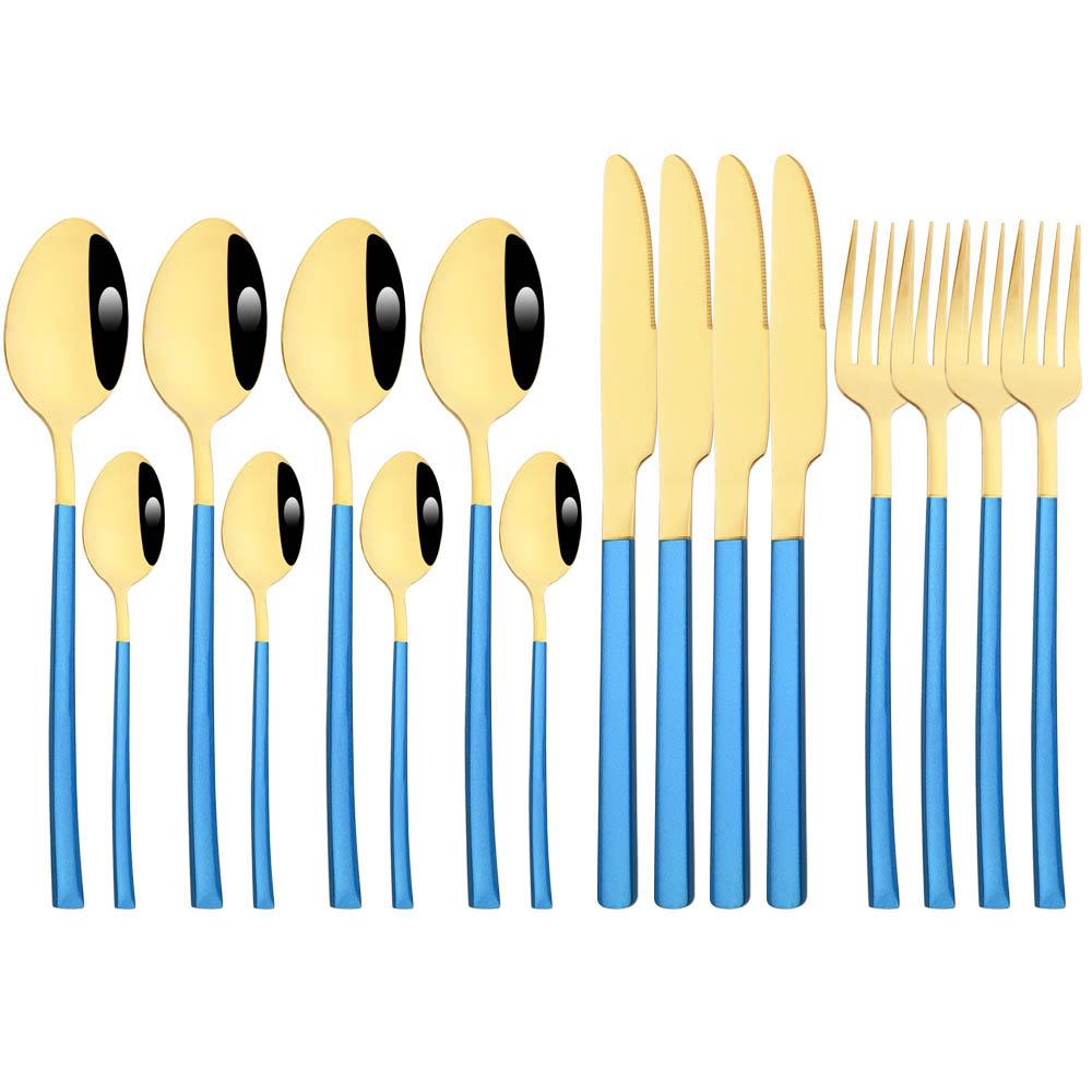 Jankng 16 шт. черные столовые приборы с золотой строчкой, набор посуды из нержавеющей стали, кухонный домашний набор столовых приборов в западном стиле, нож, вилка, ложки, набор посуды