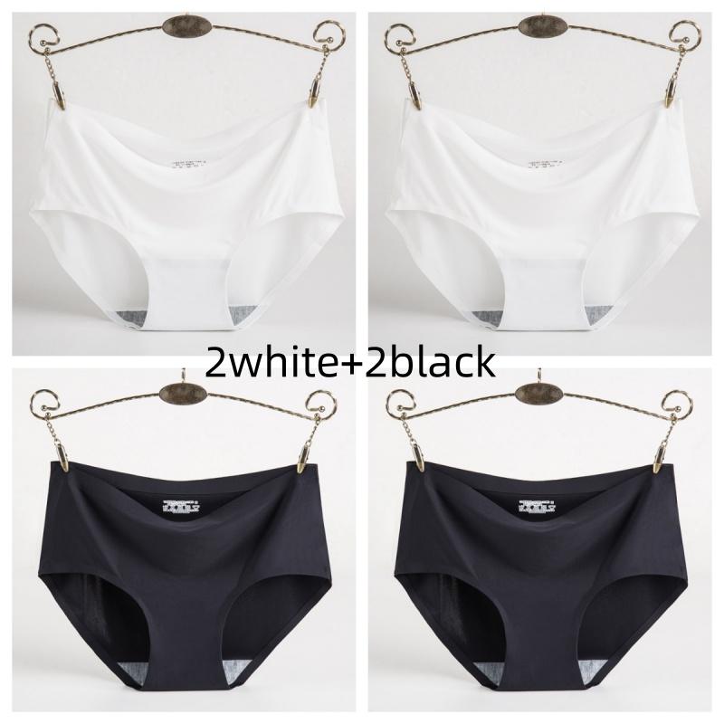 4Pcs Women Ice Silk Panties Elasticity Seamless Underwear Lingerie Solid Triangle Briefs Lingerie