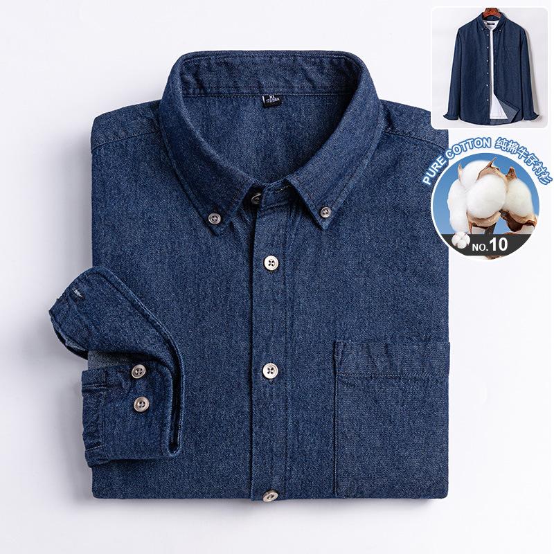 New 100% Cotton Men's Shirt Long Sleeve Spring and Autumn Denim with Pockets of High Quality Fashion Wear Free Casual Slim Fit