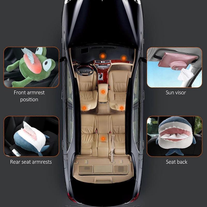 Car Tissue Box Holder, Cute Funny Dispenser Holder Tissue Car Back-Mounted Tray Cartoon Animals Car Tissue Box(Shark)