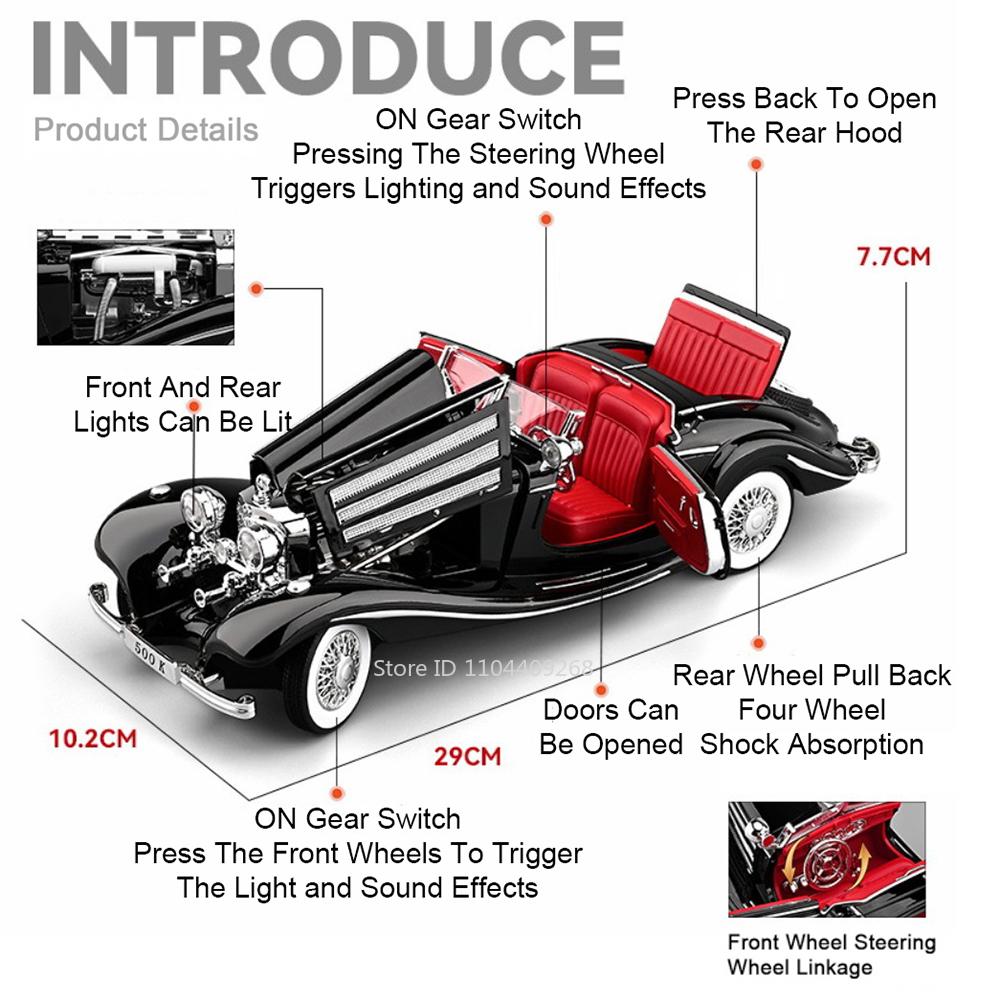 1:18 Scale 300SL 500K Car Model Toy Sound Light Four Wheel Suspension Linkage Steering Sports Cars Models Hobby Ornaments