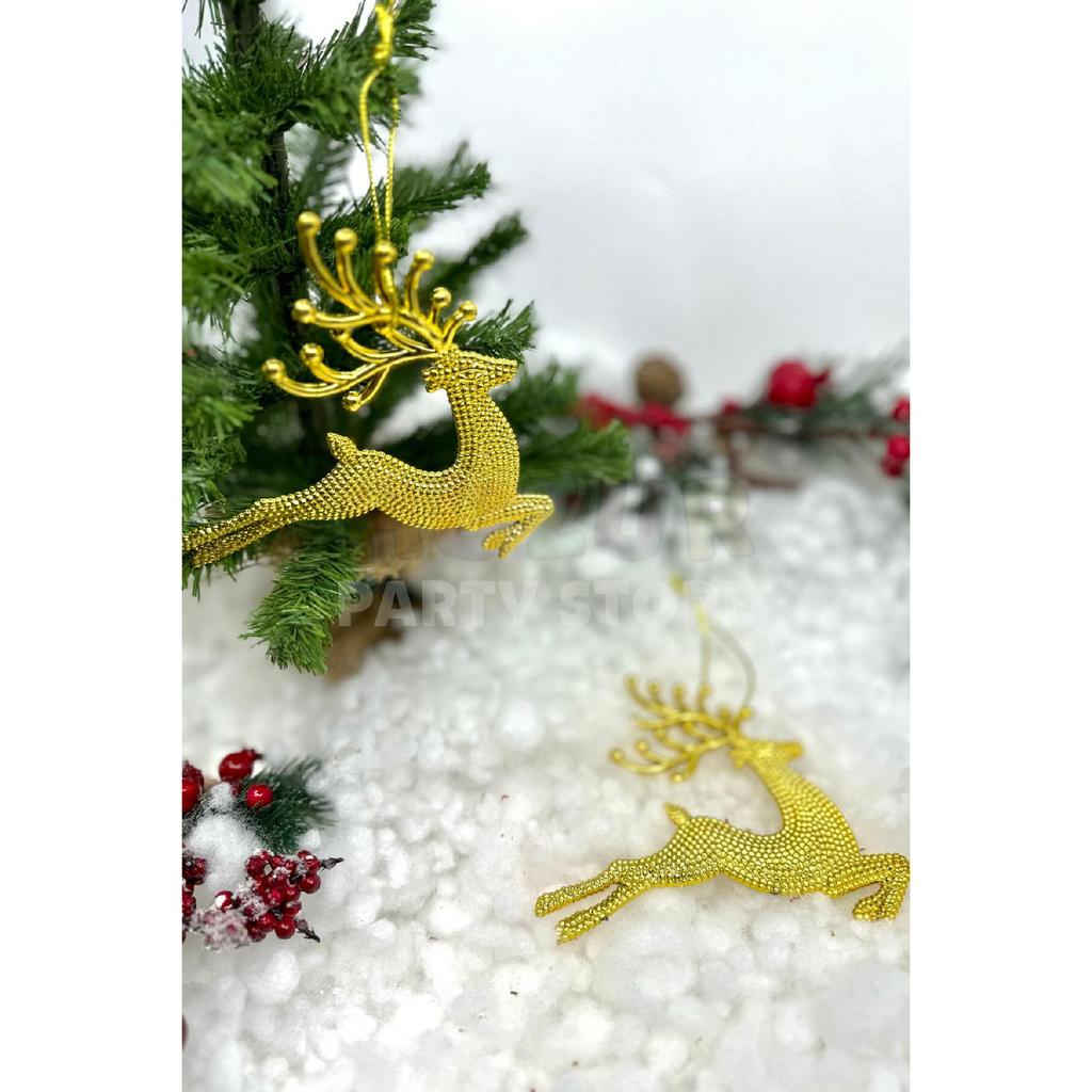 2 Pieces Running Deers Christmas Tree Ornament Silver Gray Colored Deer 11x13 Cm New Year Pine Tree Ornament