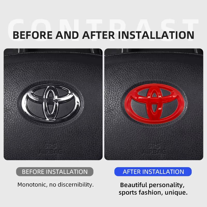 DCBQ5 1PC ABS Car Steering Wheel Emblem Badge Sticker Compatible for Toyota Hilux Prius Avensis Auris Verso Corolla Camry Accessories