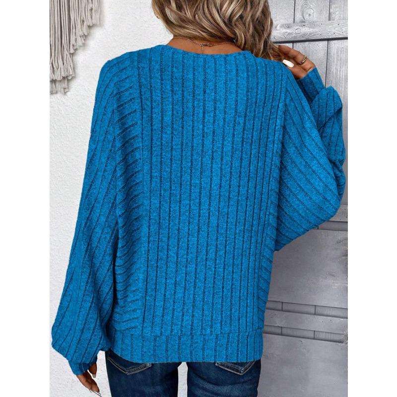 Осенне-зимняя женская свободная трикотажная одежда больших размеров в полоску с длинным рукавом