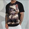 Men's 3D Printing T-Shirt Animation Style Cat With Hoodie Glasses Pattern Tees Short Sleeve T-shirts Oversized Men Clothing Tops