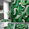 4Pcs, Abstract Green Wavy Line Pattern, Apartment Bathroom, Shower Room Shower Curtain, Hotel Shower Curtain Set, With
