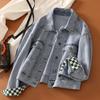 Women's Spring and Autumn Denim Jacket Is Versatile and Trendy and Fashionable Patchwork Plaid Jacket Top