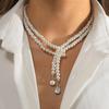 Retro Trendy Pearl Tassel Necklace with Diamond Inlaid Teardrop Gem for Women