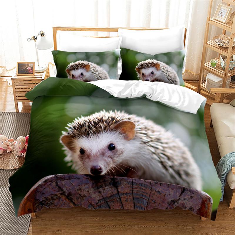 Hedgehog Bedding Set Cute Kawaii Wildlife Comforter Cover With Pillowcases For Kids Boys Girl Polyester Bedding Set King Size